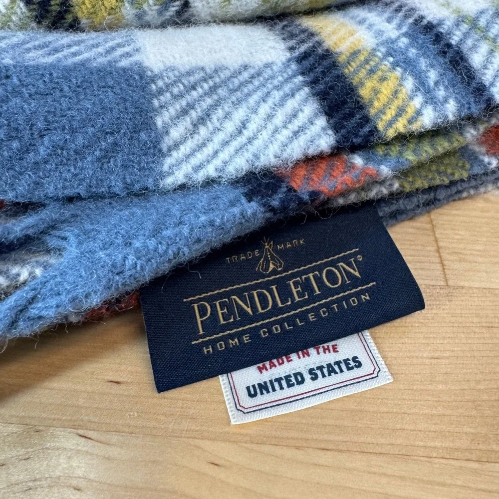 Pendleton Home Collection 100% Wool Plaid Throw Blanket Fringe Made USA 53x66